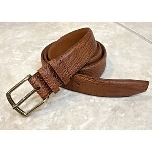 VINTAGE CHRISTOPHER HAYES Brown Leather Reptile Belt Women Sz 36 Brass Buckle 1"